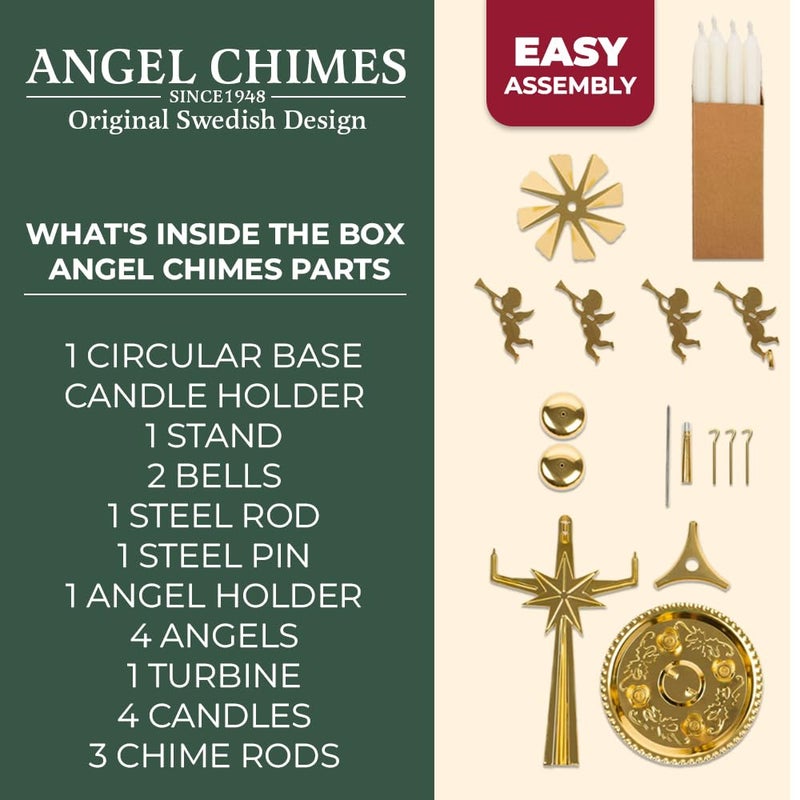 Angel Chimes Original Swedish Angel Chimes, Carousel and 4 Candles â€“ Scandinavian Spinning Festive Chimes for Christmas, Best Memorial Gift Since 1948, Home Decorations - Gold Brass - Image 3